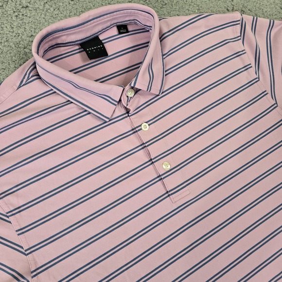 Dunning Golf Polo Mens Large Pink Blue Stripe Short Sleeve Performance Stretch - Picture 1 of 12
